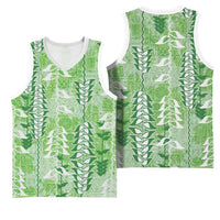 Green Hawaii Tapa Pattern Basketball Jersey With Heliconia Vintage Style LT05 - Polynesian Pride