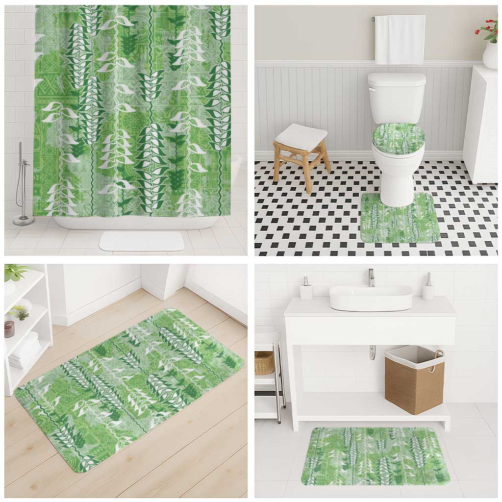 Green Hawaii Tapa Pattern Bathroom Set With Heliconia Vintage Style LT05 - Polynesian Pride