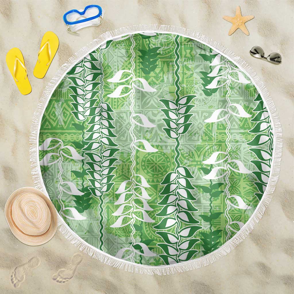 Green Hawaii Tapa Pattern Beach Blanket With Heliconia Vintage Style LT05 One Size 150cm Green - Polynesian Pride