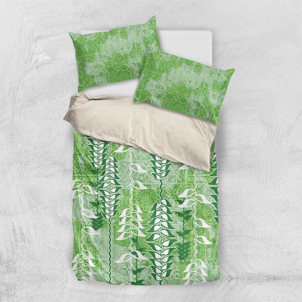 Green Hawaii Tapa Pattern Bedding Set With Heliconia Vintage Style LT05 US Twin 172cm x 218cm Green - Polynesian Pride