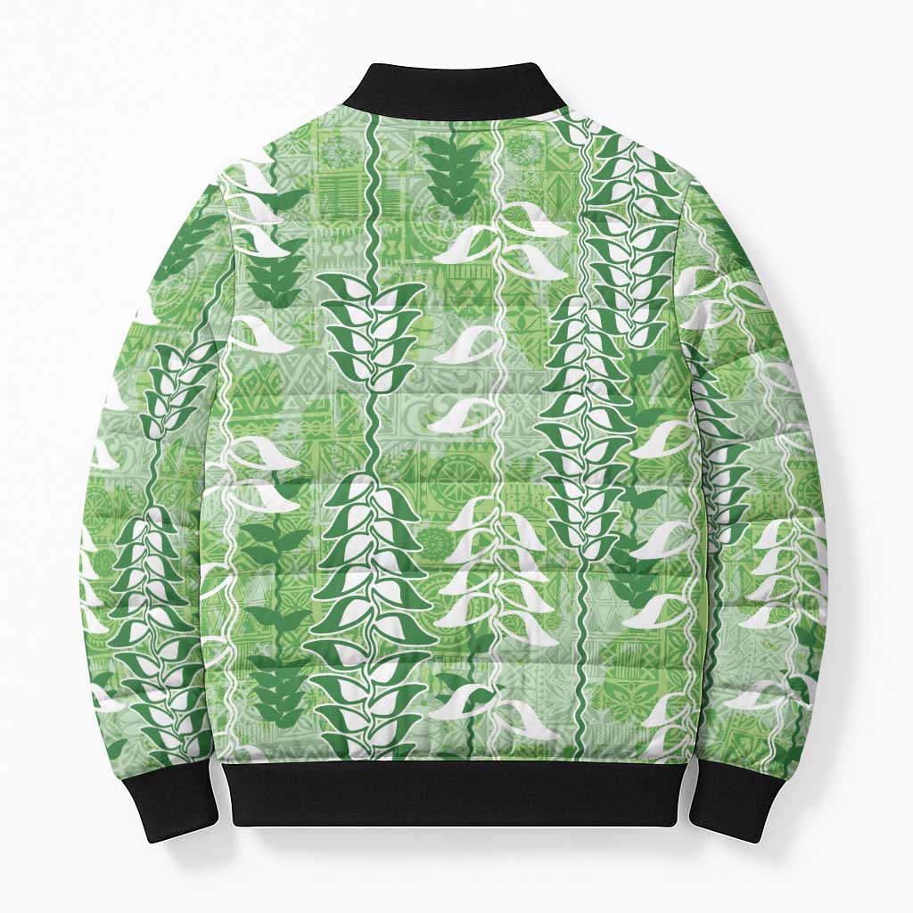 Green Hawaii Tapa Pattern Bomber Puffer Jacket With Heliconia Vintage Style LT05 - Polynesian Pride