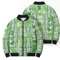 Green Hawaii Tapa Pattern Bomber Puffer Jacket With Heliconia Vintage Style LT05 - Polynesian Pride