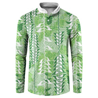 Green Hawaii Tapa Pattern Button Sweatshirt With Heliconia Vintage Style LT05 Green - Polynesian Pride