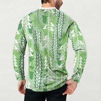 Green Hawaii Tapa Pattern Button Sweatshirt With Heliconia Vintage Style LT05 - Polynesian Pride