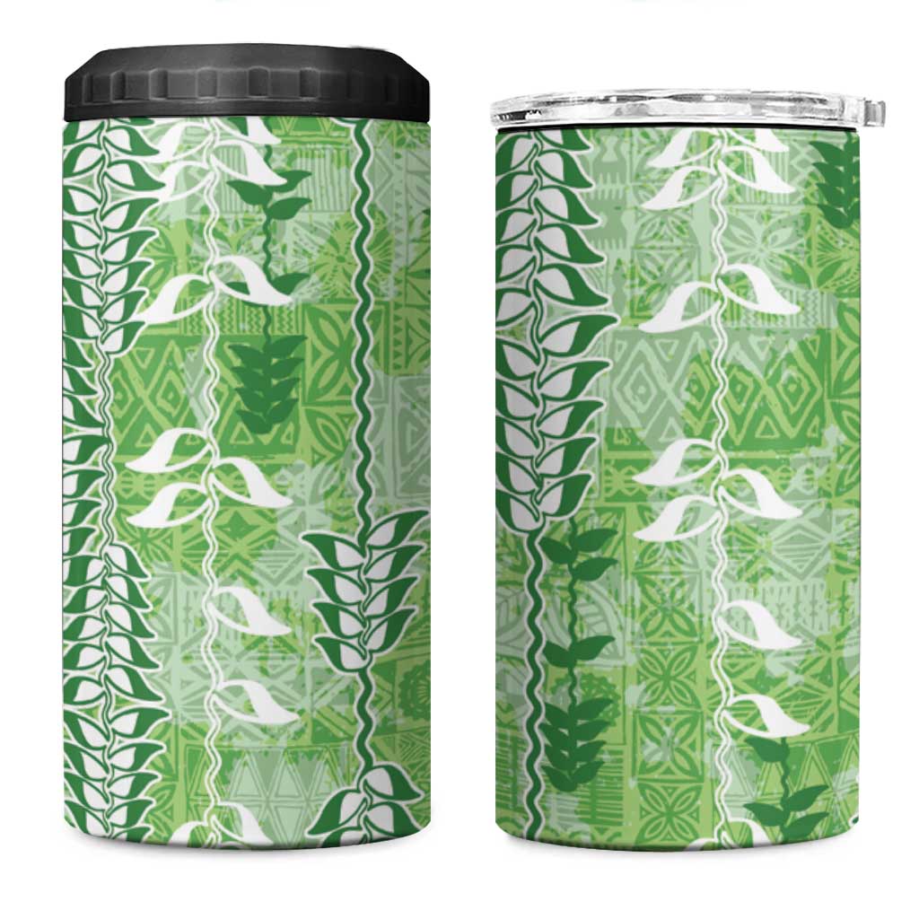 Green Hawaii Tapa Pattern 4 in 1 Can Cooler Tumbler With Heliconia Vintage Style LT05 One Size: 16 oz Green - Polynesian Pride