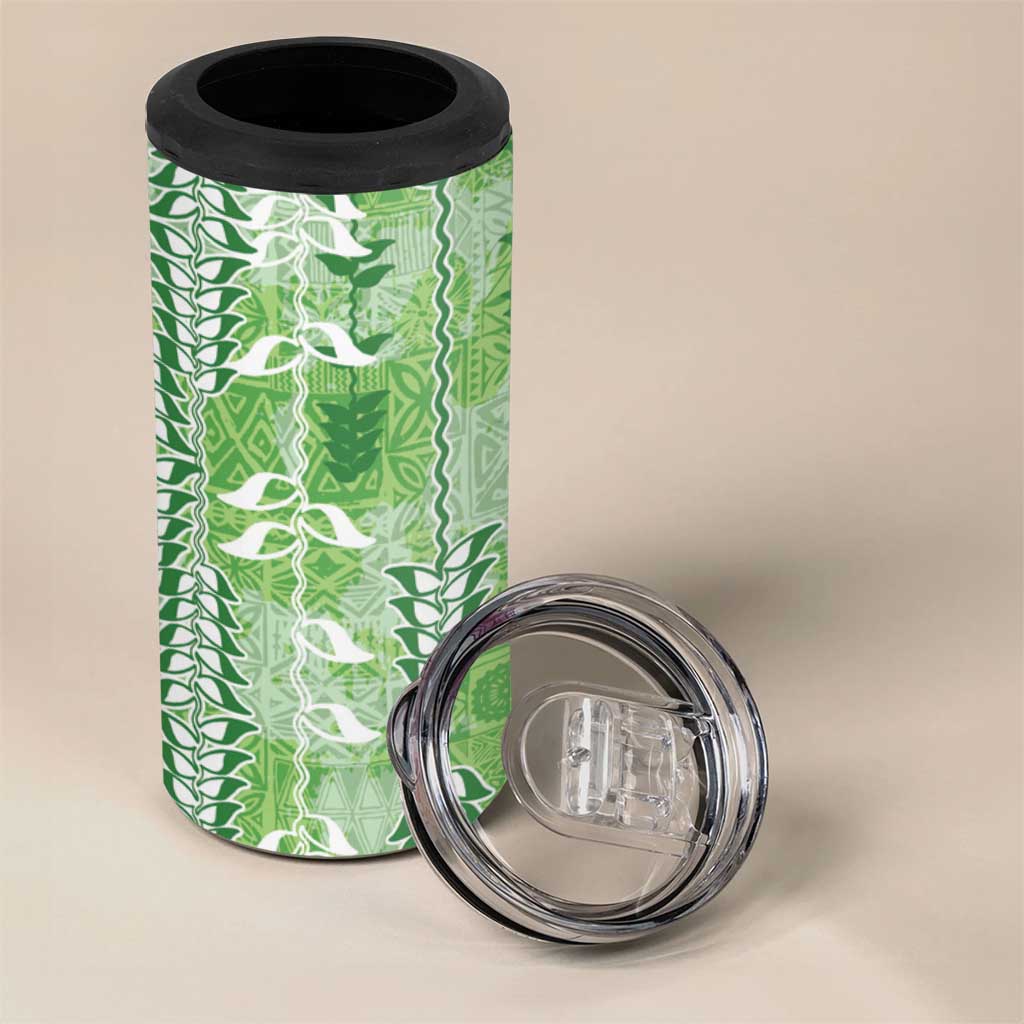 Green Hawaii Tapa Pattern 4 in 1 Can Cooler Tumbler With Heliconia Vintage Style LT05 - Polynesian Pride
