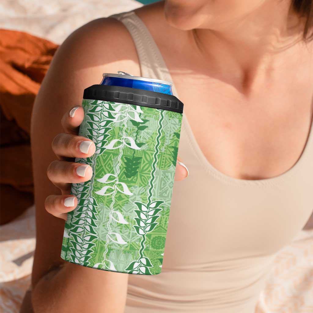 Green Hawaii Tapa Pattern 4 in 1 Can Cooler Tumbler With Heliconia Vintage Style LT05 - Polynesian Pride