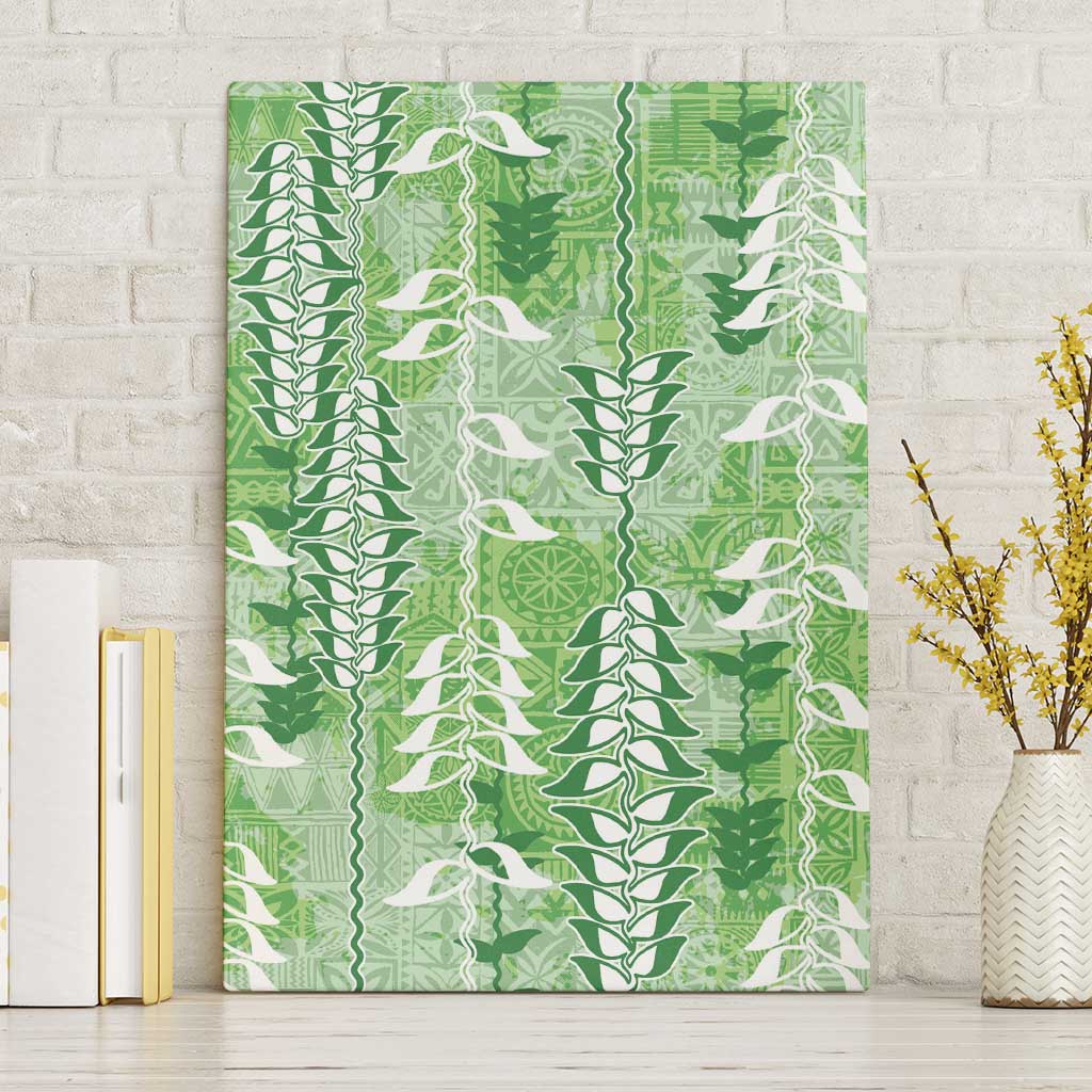 Green Hawaii Tapa Pattern Canvas Wall Art With Heliconia Vintage Style LT05 Without Frame Green - Polynesian Pride