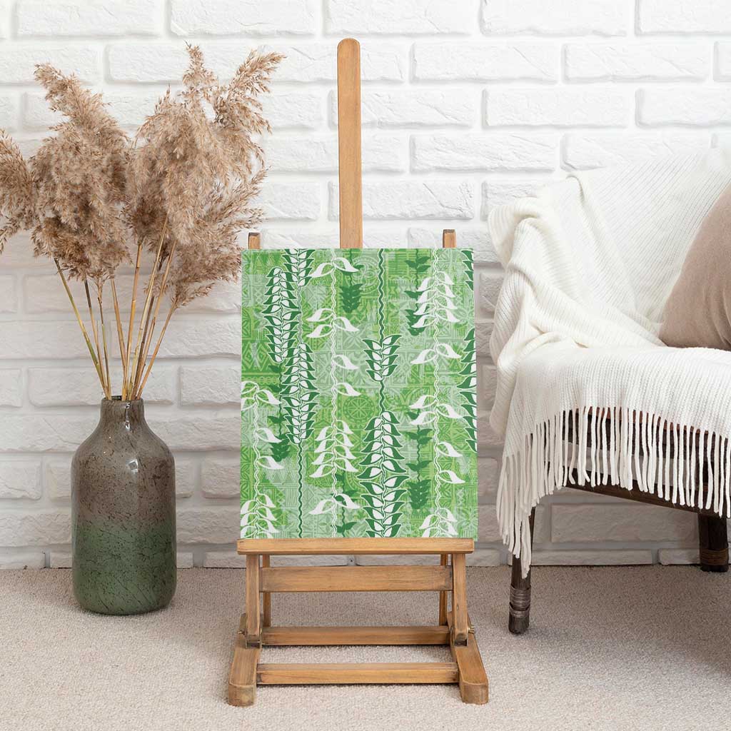 Green Hawaii Tapa Pattern Canvas Wall Art With Heliconia Vintage Style LT05 - Polynesian Pride