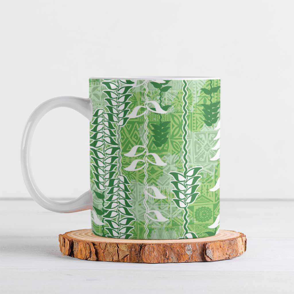 Green Hawaii Tapa Pattern Ceramic Mug With Heliconia Vintage Style LT05 Green - Polynesian Pride