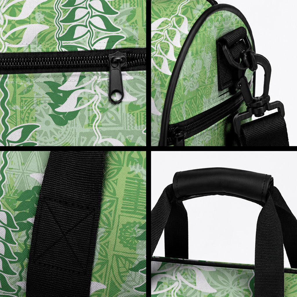 Green Hawaii Tapa Pattern Duffle Bag With Heliconia Vintage Style LT05 - Polynesian Pride