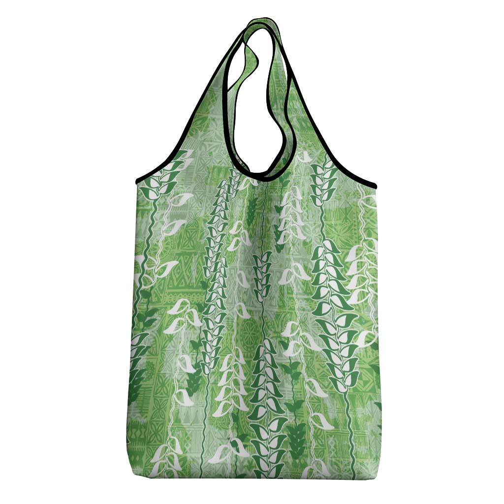 Green Hawaii Tapa Pattern Grocery Bag With Heliconia Vintage Style LT05 - Polynesian Pride