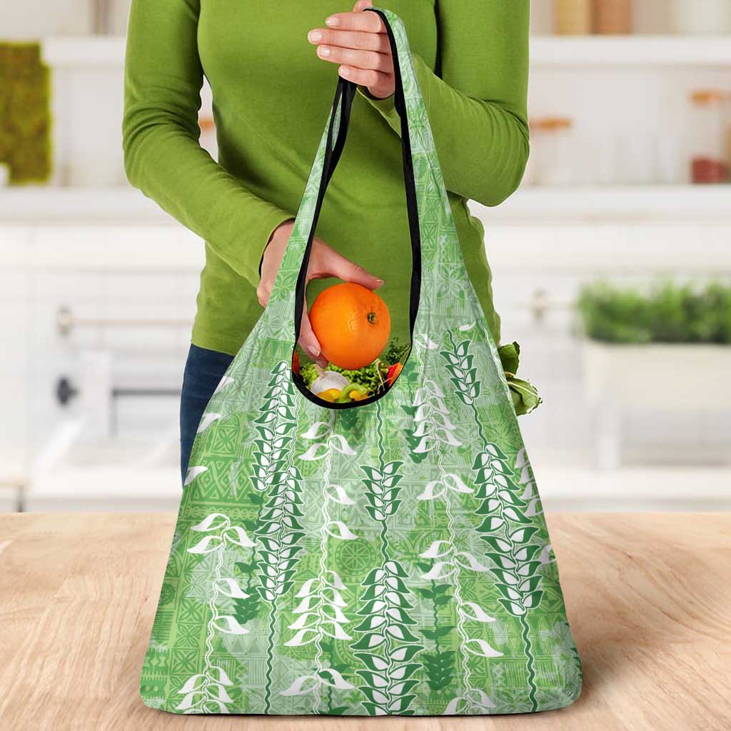 Green Hawaii Tapa Pattern Grocery Bag With Heliconia Vintage Style LT05 - Polynesian Pride