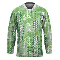 Green Hawaii Tapa Pattern Hockey Jersey With Heliconia Vintage Style LT05 Unisex Green - Polynesian Pride