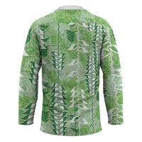 Green Hawaii Tapa Pattern Hockey Jersey With Heliconia Vintage Style LT05 - Polynesian Pride