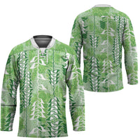 Green Hawaii Tapa Pattern Hockey Jersey With Heliconia Vintage Style LT05 - Polynesian Pride