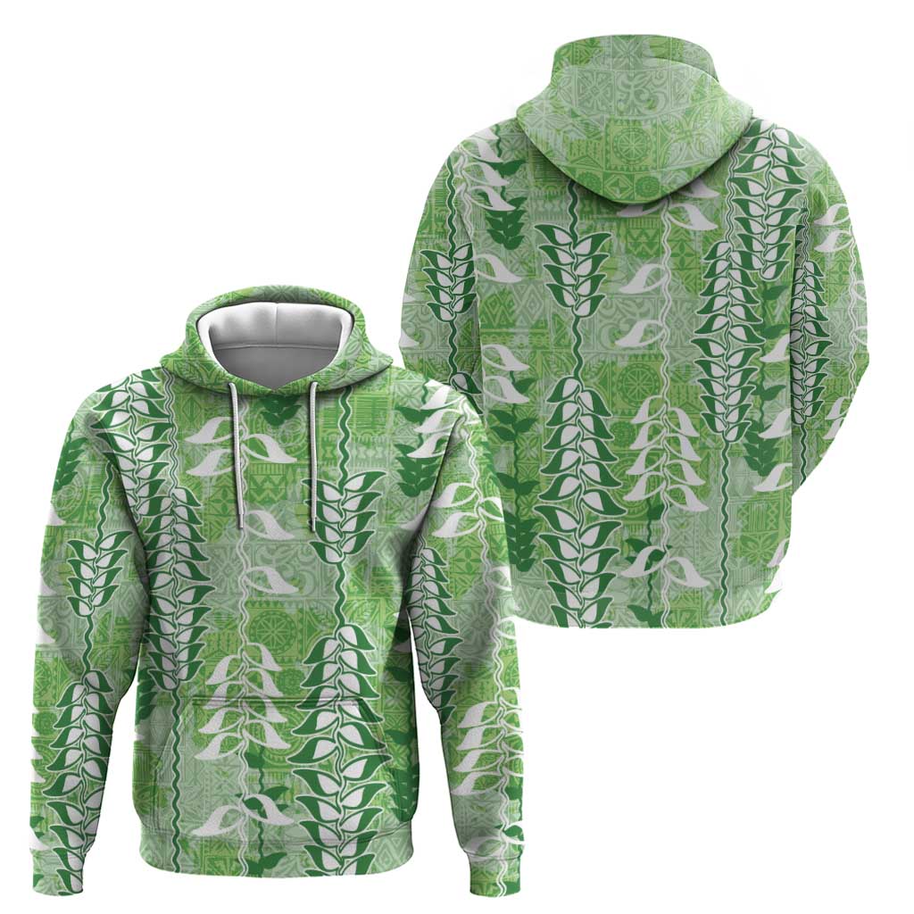 Green Hawaii Tapa Pattern Hoodie With Heliconia Vintage Style LT05 - Polynesian Pride