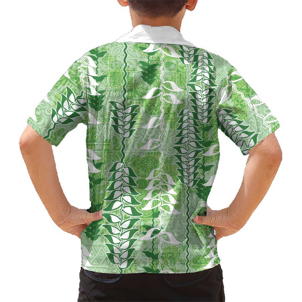 Green Hawaii Tapa Pattern Kid Hawaiian Shirt With Heliconia Vintage Style LT05 - Polynesian Pride