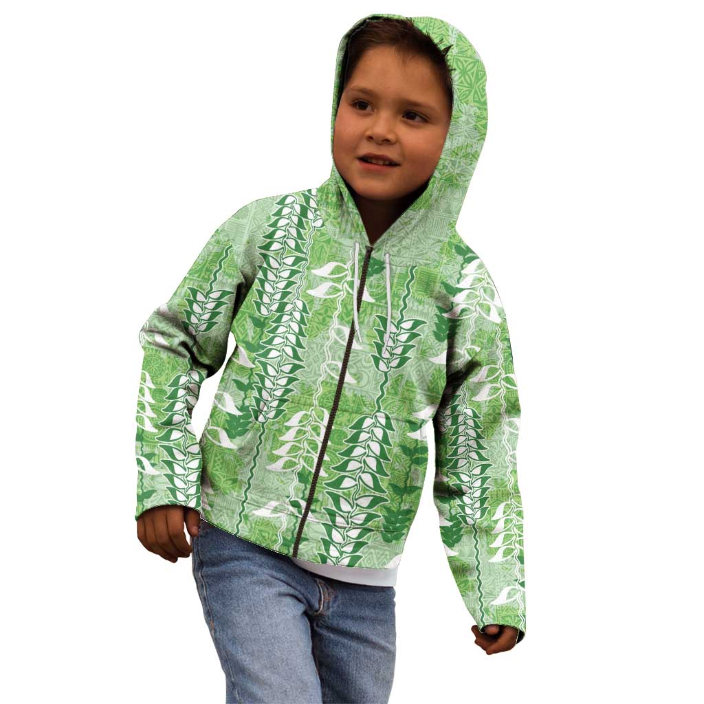 Green Hawaii Tapa Pattern Kid Hoodie With Heliconia Vintage Style LT05 - Polynesian Pride