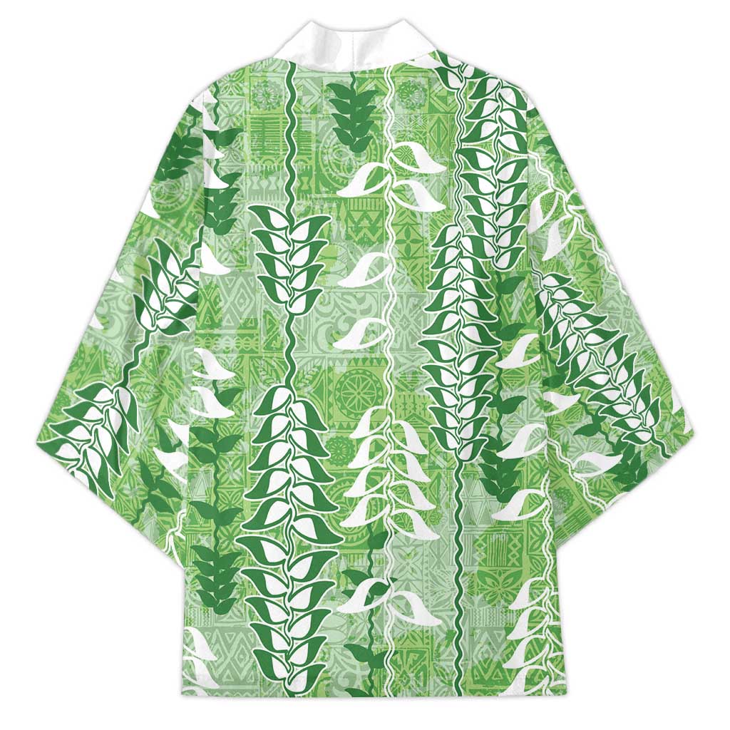 Green Hawaii Tapa Pattern Kimono With Heliconia Vintage Style LT05 - Polynesian Pride