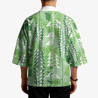 Green Hawaii Tapa Pattern Kimono With Heliconia Vintage Style LT05 - Polynesian Pride
