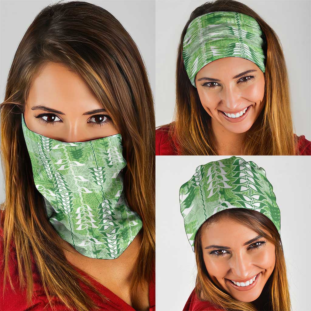 Green Hawaii Tapa Pattern Neck Gaiter With Heliconia Vintage Style LT05 - Polynesian Pride