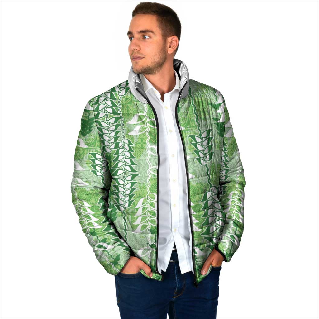 Green Hawaii Tapa Pattern Padded Jacket With Heliconia Vintage Style LT05 - Polynesian Pride
