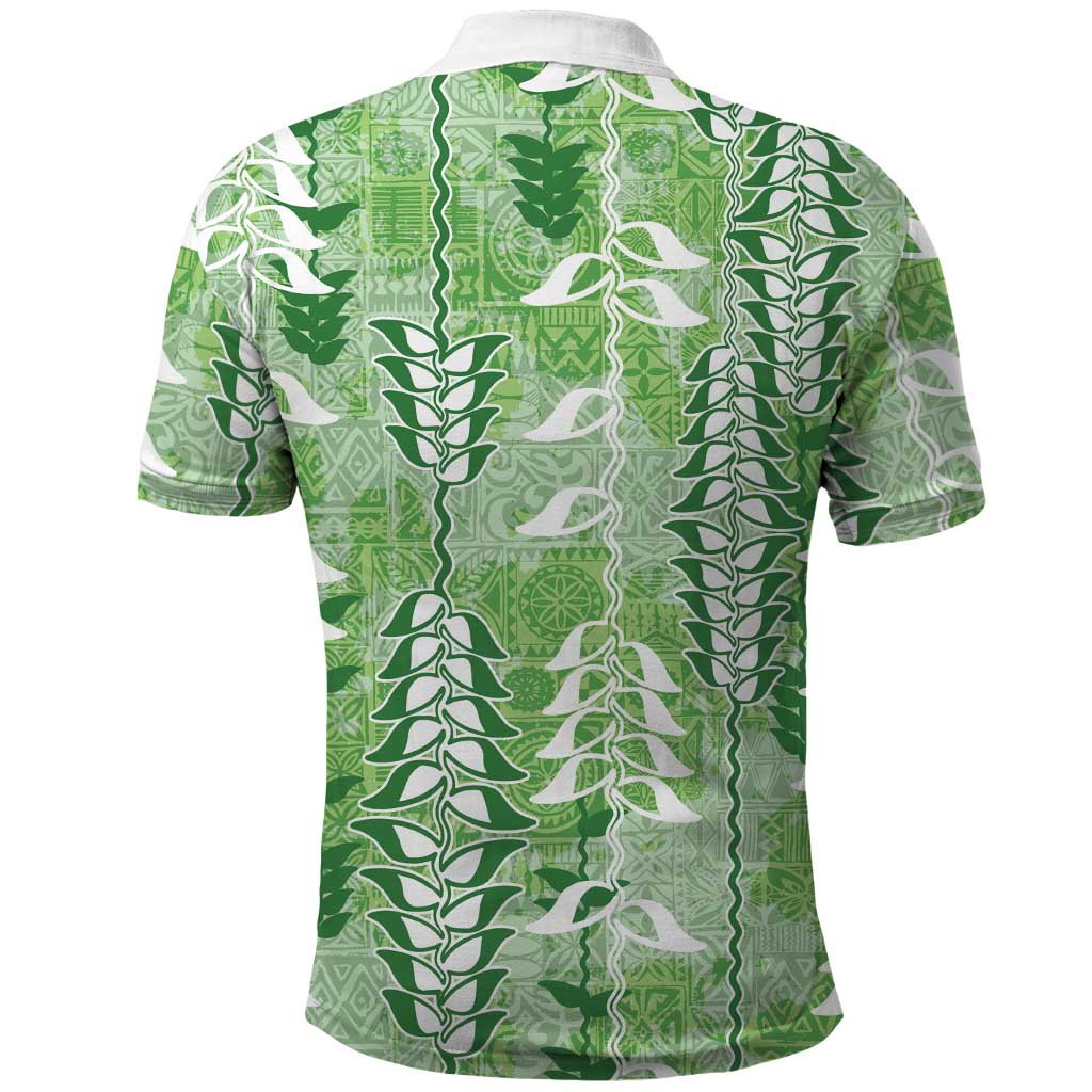 Green Hawaii Tapa Pattern Polo Shirt With Heliconia Vintage Style LT05 - Polynesian Pride