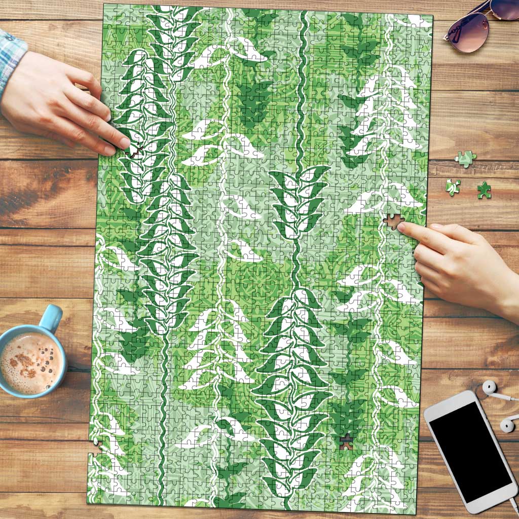 Green Hawaii Tapa Pattern Puzzle With Heliconia Vintage Style LT05 Green - Polynesian Pride