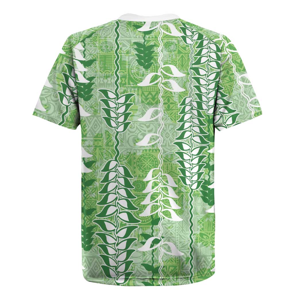Green Hawaii Tapa Pattern Rugby Jersey With Heliconia Vintage Style LT05 - Polynesian Pride