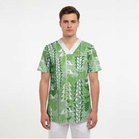 Green Hawaii Tapa Pattern Scrub Top With Heliconia Vintage Style LT05 - Polynesian Pride