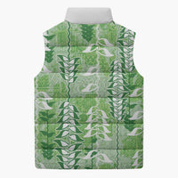 Green Hawaii Tapa Pattern Sleeveless Puffer Jacket With Heliconia Vintage Style LT05 - Polynesian Pride