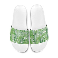 Green Hawaii Tapa Pattern Slide Sandals With Heliconia Vintage Style LT05 Green - Polynesian Pride