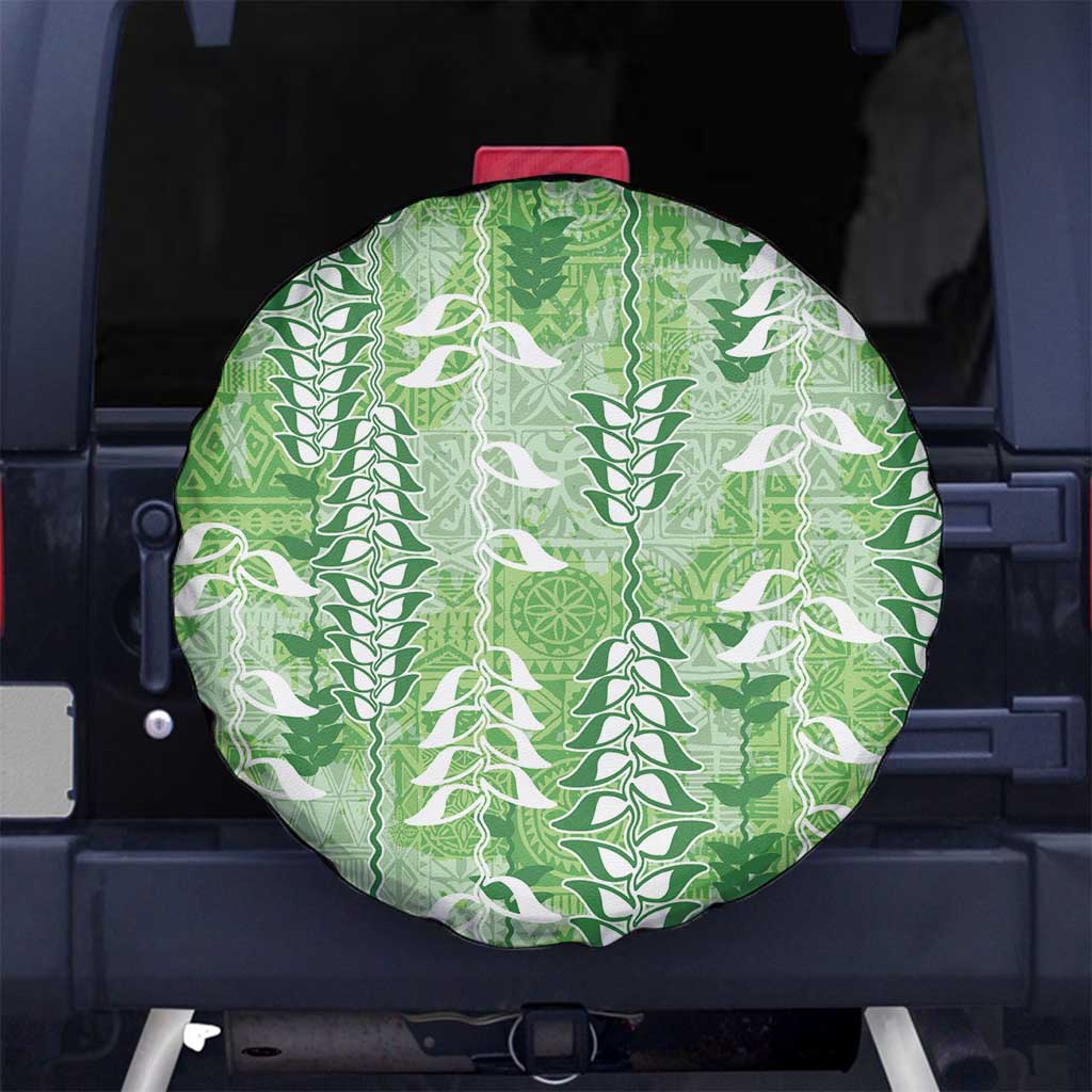 Green Hawaii Tapa Pattern Spare Tire Cover With Heliconia Vintage Style