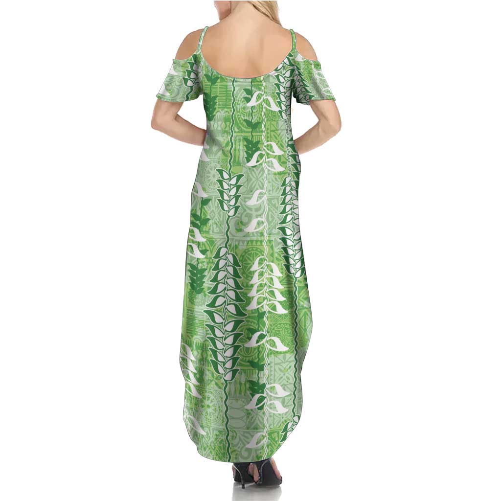 Green Hawaii Tapa Pattern Summer Maxi Dress With Heliconia Vintage Style LT05 - Polynesian Pride