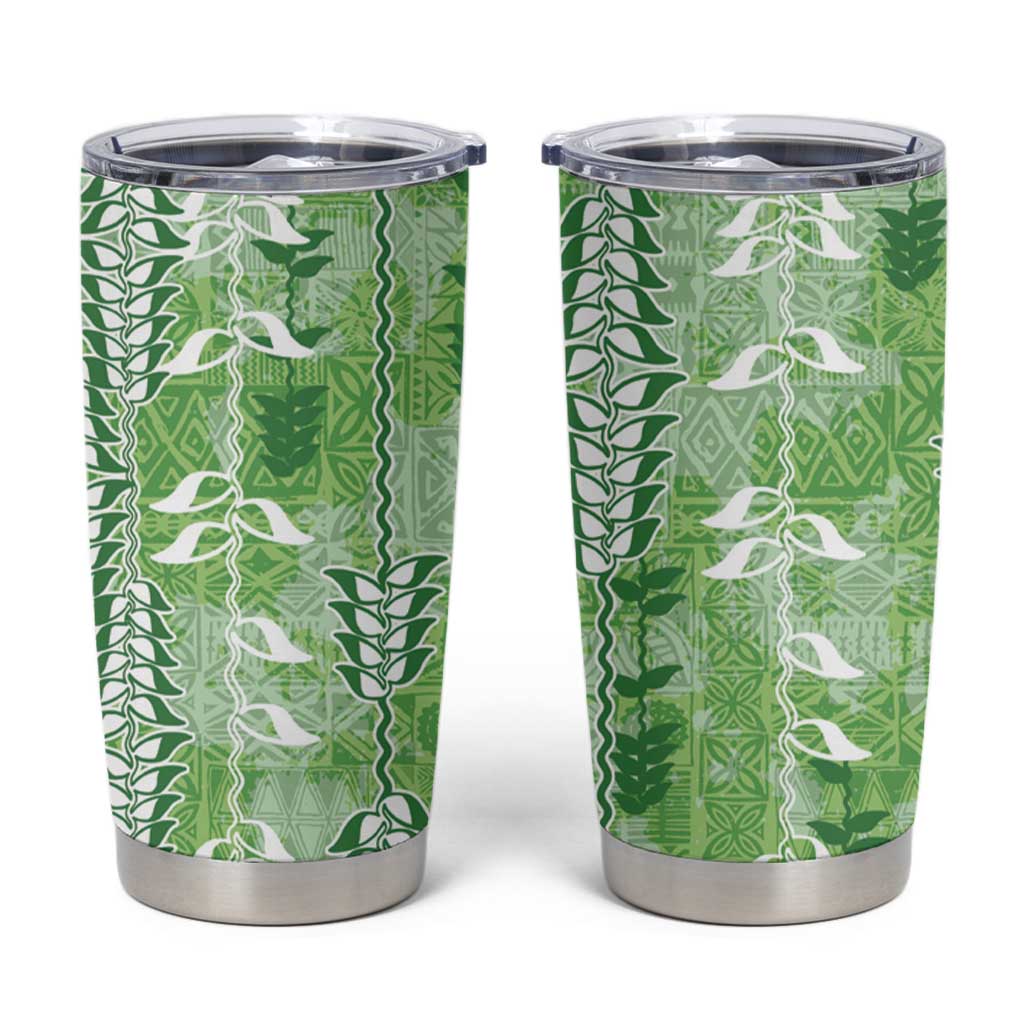 Green Hawaii Tapa Pattern Tumbler Cup With Heliconia Vintage Style LT05 Green - Polynesian Pride