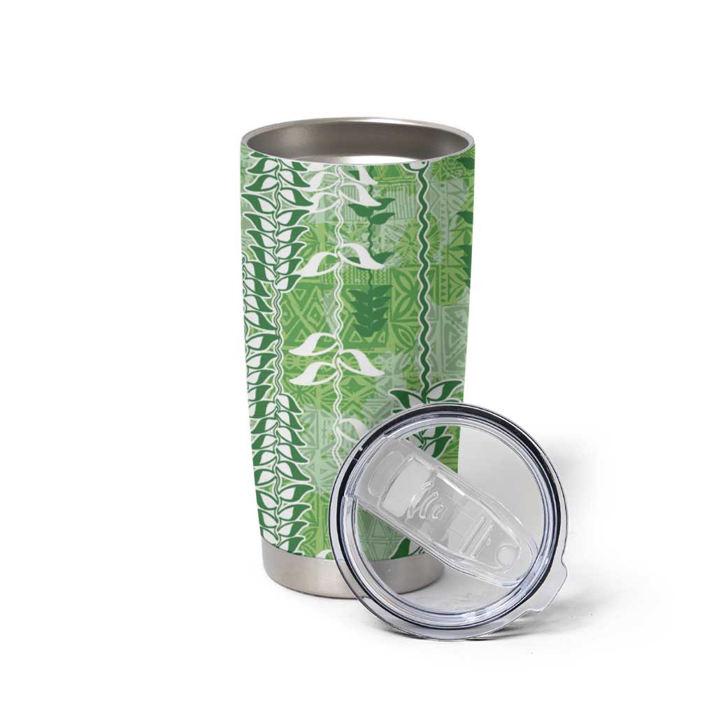 Green Hawaii Tapa Pattern Tumbler Cup With Heliconia Vintage Style LT05 - Polynesian Pride