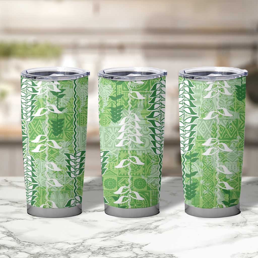 Green Hawaii Tapa Pattern Tumbler Cup With Heliconia Vintage Style LT05 - Polynesian Pride