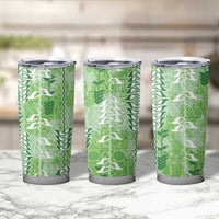 Green Hawaii Tapa Pattern Tumbler Cup With Heliconia Vintage Style LT05 - Polynesian Pride