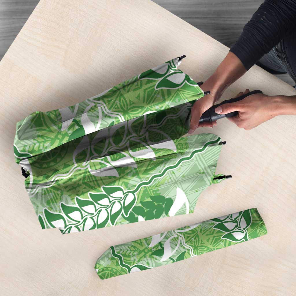 Green Hawaii Tapa Pattern Umbrella With Heliconia Vintage Style LT05 - Polynesian Pride