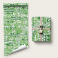 Green Hawaii Tapa Pattern Wrapping Paper With Heliconia Vintage Style LT05 58" × 23" Green - Polynesian Pride