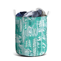 Teal Hawaii Tapa Pattern Laundry Basket With Heliconia Vintage Style LT05 - Polynesian Pride