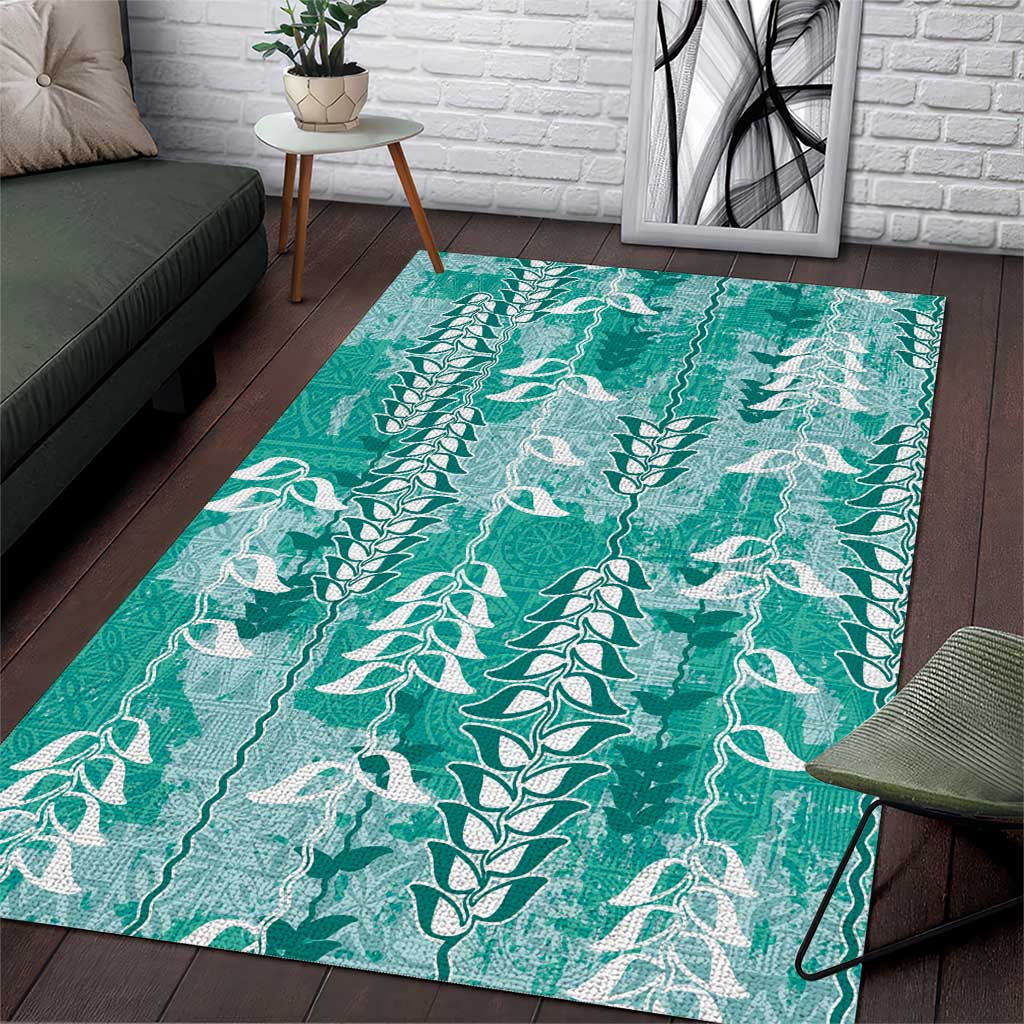 Teal Hawaii Tapa Pattern Area Rug With Heliconia Vintage Style LT05 Teal - Polynesian Pride