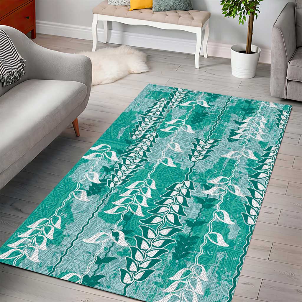 Teal Hawaii Tapa Pattern Area Rug With Heliconia Vintage Style LT05 - Polynesian Pride