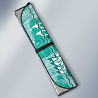 Teal Hawaii Tapa Pattern Auto Sun Shade With Heliconia Vintage Style LT05 - Polynesian Pride