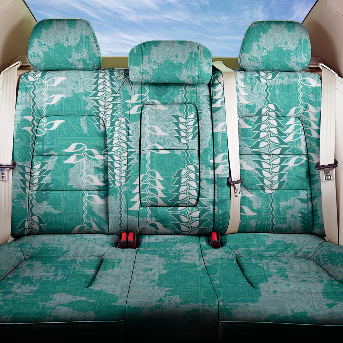Teal Hawaii Tapa Pattern Back Car Seat Cover With Heliconia Vintage Style LT05 One Size Teal - Polynesian Pride