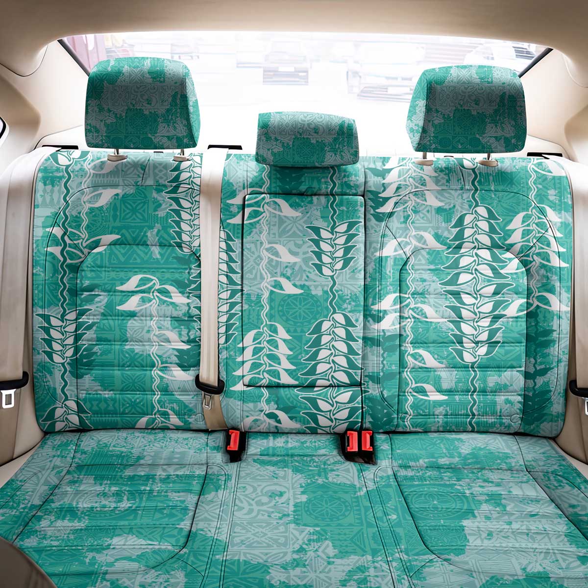 Teal Hawaii Tapa Pattern Back Car Seat Cover With Heliconia Vintage Style LT05 - Polynesian Pride