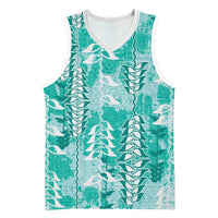 Teal Hawaii Tapa Pattern Basketball Jersey With Heliconia Vintage Style LT05 Unisex Teal - Polynesian Pride