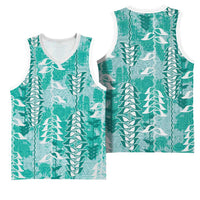 Teal Hawaii Tapa Pattern Basketball Jersey With Heliconia Vintage Style LT05 - Polynesian Pride