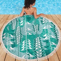 Teal Hawaii Tapa Pattern Beach Blanket With Heliconia Vintage Style LT05 - Polynesian Pride
